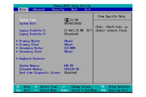 BIOS Setup Utility information and menu options .